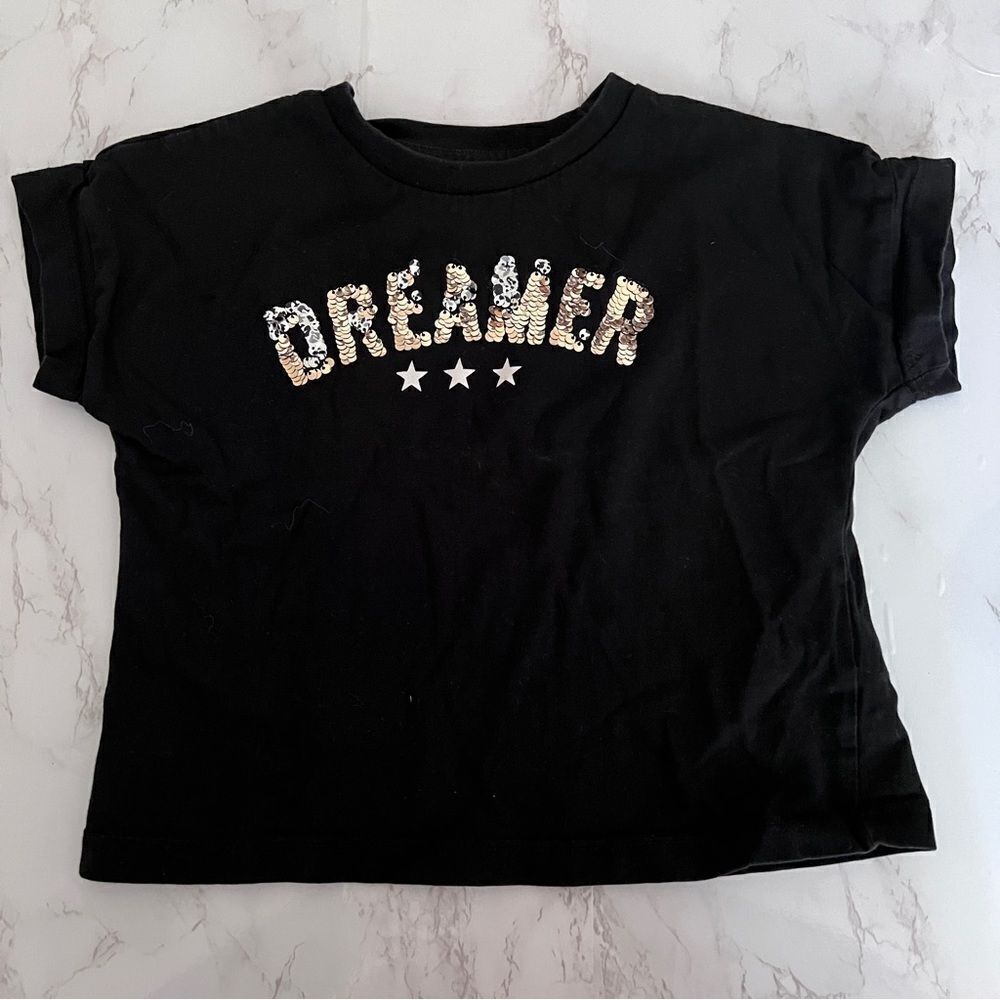 Fox Cotton Short Sleeve Sequined Black Shirt Dreamer Girls 4 EUC